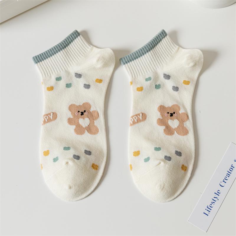 Female Spring and Summer Thin Fashionable New Cute Cartoon Bear Socks