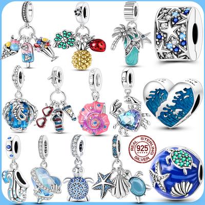 Hapour Fit Pan Original Charms Bracelet Copper Blue Summer Ocean Style Charms Beads Diy Jewelry Gift