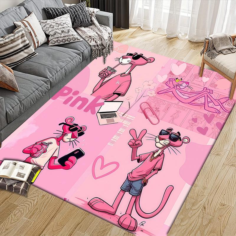 Rosa Panther Flanellmuster Quadratischer Teppich, Läufer, Teppich für Wohnzimmer Schlafzimmer Sofa Spielzimmer Dekor, Rutschfeste Fußmatte