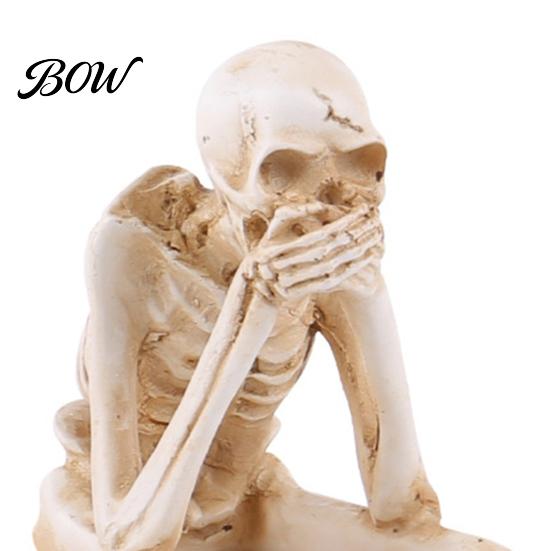 Spooky Halloween Party Supplies Skeleton Statue, See Speak Hear No Evil Figurines, Unique Statue Collectible Skull Decoration for Indoor Mantel Table