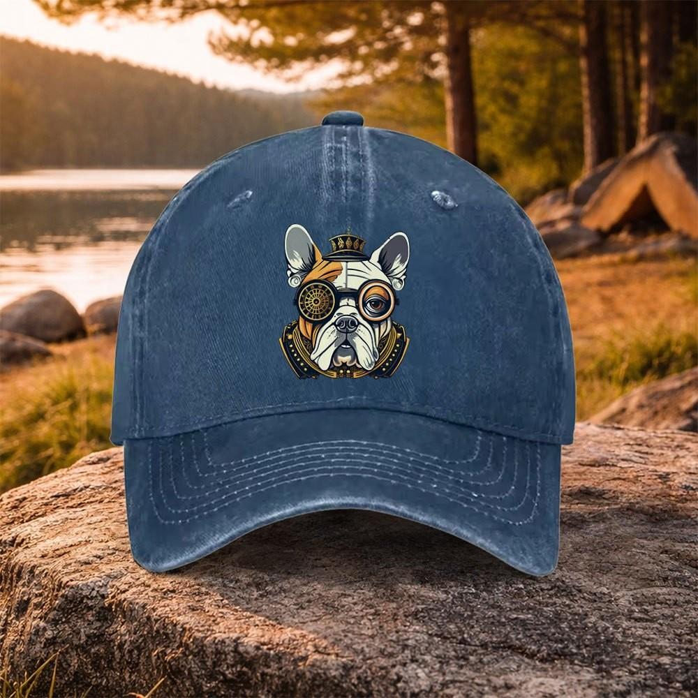 Steampunk French Bulldog Baseball Cap Adjustable Cotton Washed Outdoor Golf Accessory