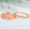 Nouveau Cadeau de Noël Luxe Couleur Or Rose 2 Pièces Ensemble d'Anneaux Couronne Cristal Zirconium Cœur d'Amour Bagues de Fiançailles pour Femmes