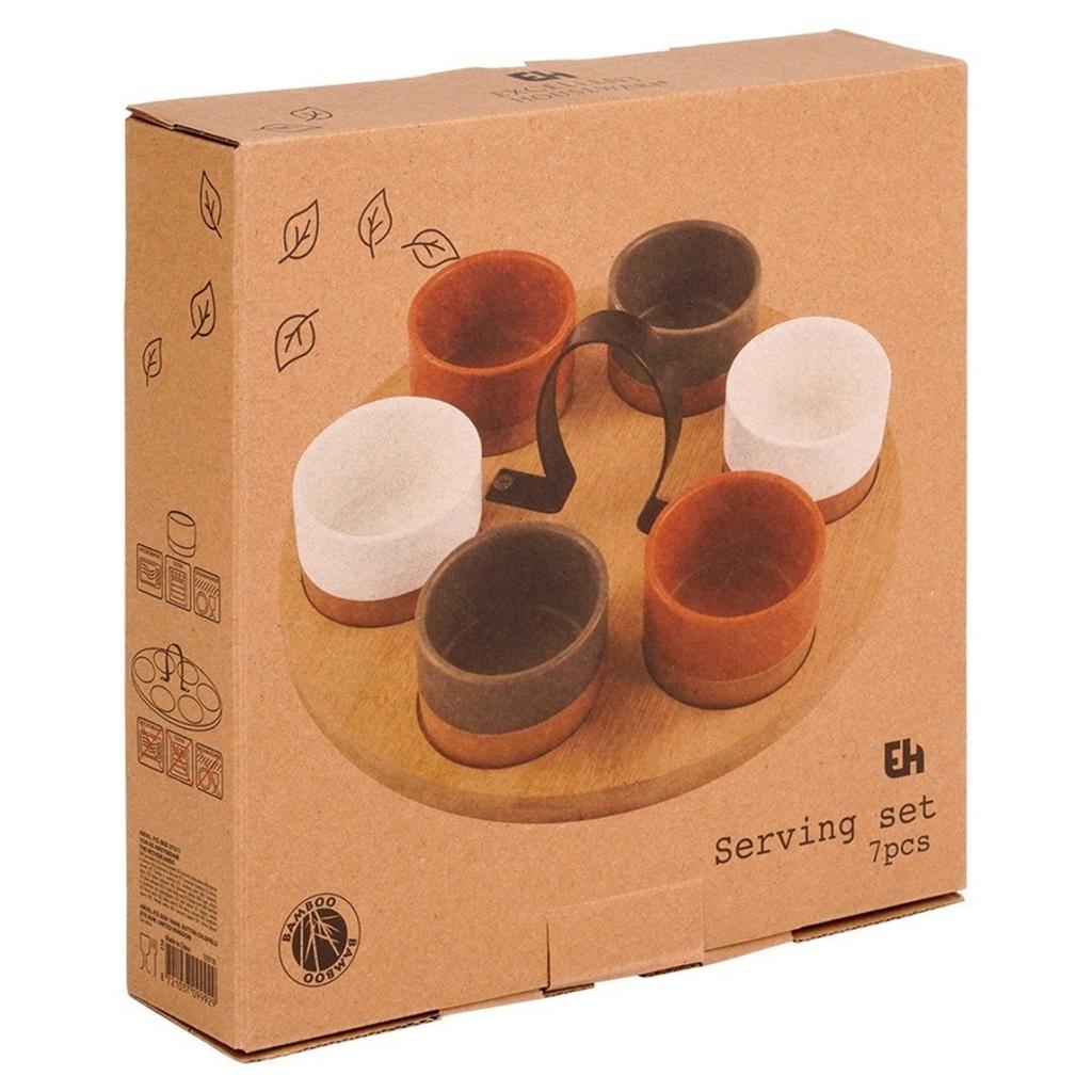 Schalen-Set auf Holztablett zum Servieren von Saucen, Snacks 139748