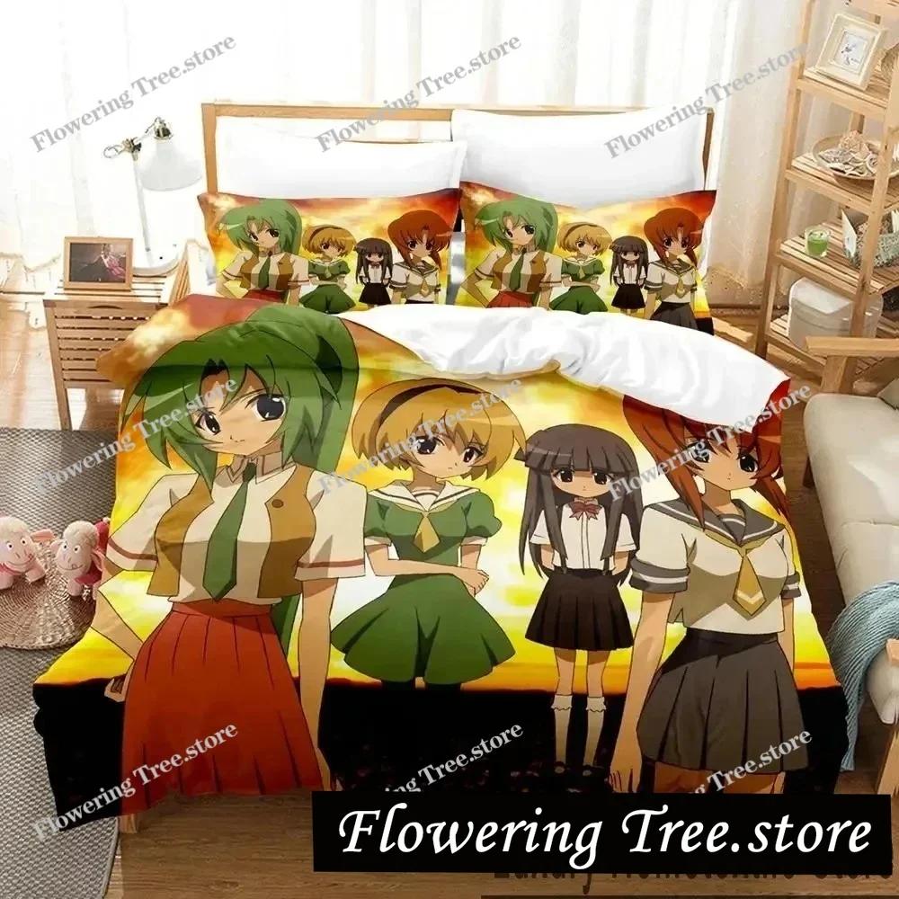 Anime Higurashi When They Cry Ložní souprava 3D Povlak na přikrývku Ložní souprava Povlak na přikrývku Povlak na polštář Přikrývka king Queen Size Chlapci Dospělí