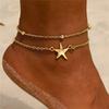 2026 New Stainless Steel Foot Chain for Women Minimalist Metal Five Pointed Star Double-Layer Anklets Seaside Vacation Zircon