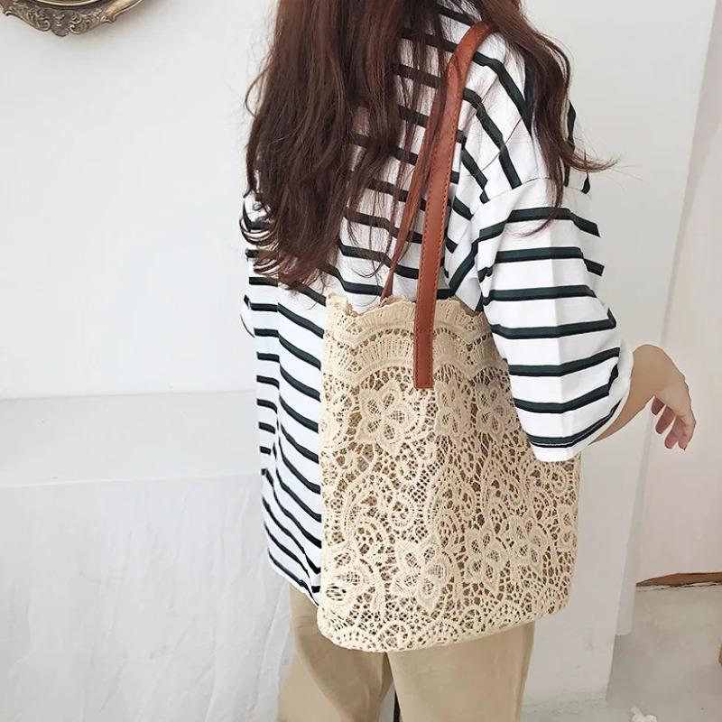

Bucket Shoulder Bag For Women Lace Summer Korean Lace Elegant Women Tote Shopping Female Bags Lady Handbag Female Beach Bag 2026 коричневий