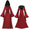 Medieval Clothing Retro Hooded Dress Square Neck Strap-up Flared Sleeve Big Swing Dress Performance Clothing