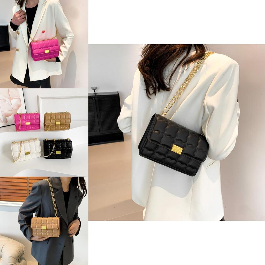 Wholesale Factory Grid Chain Single Shoulder Messenger Bag Female Bags 2024 Spring New Popular Versatile Small Square Bag