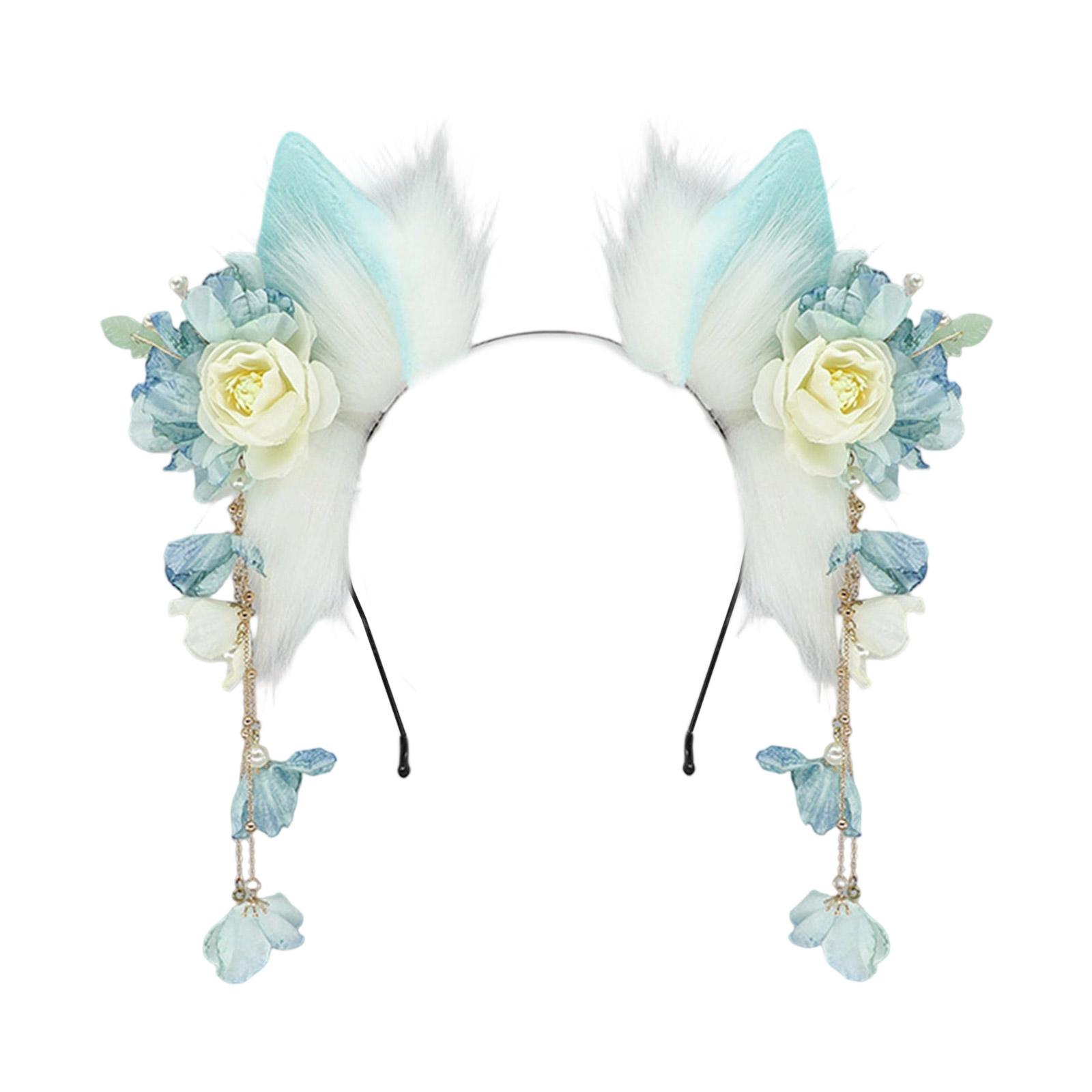 

Anime Cosplays Cats Ears Headpiece Elastic Hairband For Anime Fashion Plush Costume Accessories циан