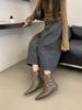 New autumn and winter medium tube square head flat bottom button fashionable versatile fashion rear zipper Martin boots women