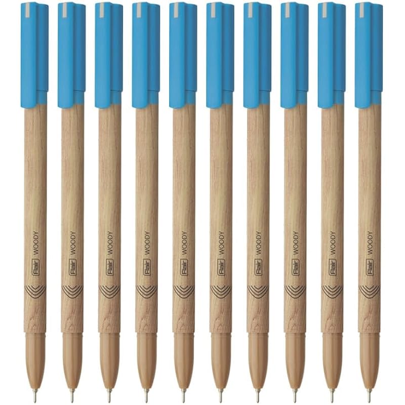 FLAIR Woody 0.7mm Ball Pen Box Pack | Attractive Woody Design | Smooth Ink Flow System With Low-Viscosity Ink For Writin
