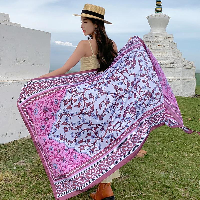 Design Brand Women Scarf Sunscreen Cotton Shawls Dual-Use Summer Autumn Long Scarves Seaside Holiday Beach Towel Beachwear Veils