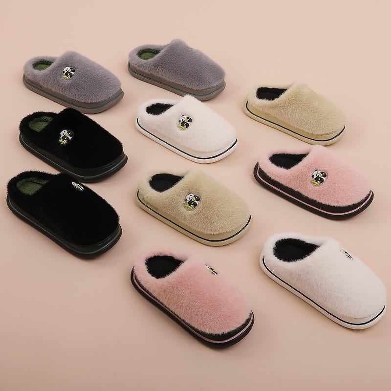 Home cotton slippers women's autumn and winter new indoor and outdoor wear thick bottom non-slip velvet warm cute fluffy slippers