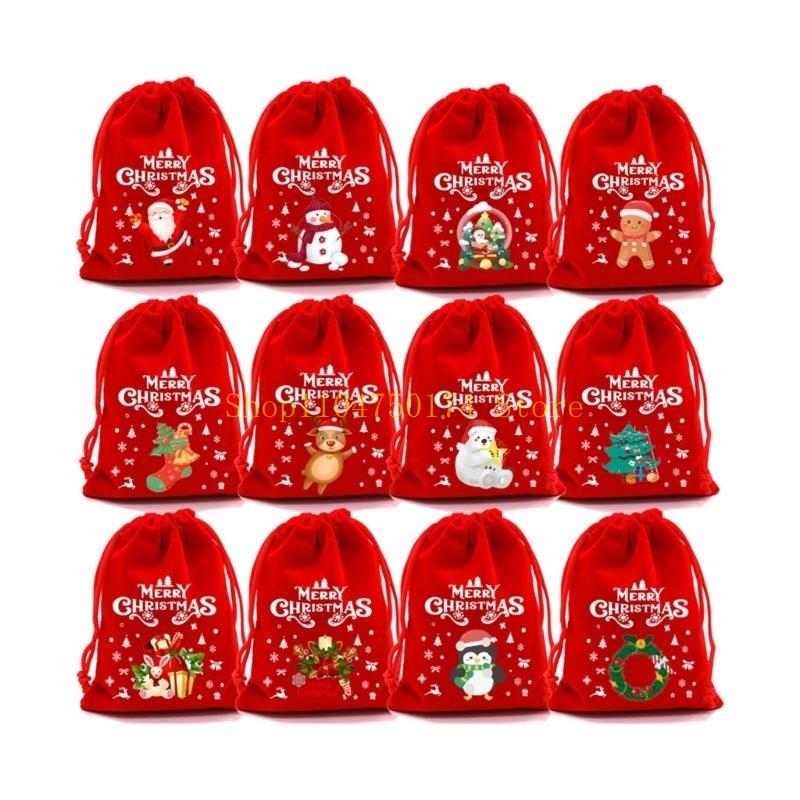 12pcs Christmas Plush Gift Bags For Holiday Decorations And Surprises Drawstring Designs Pouches For Secure Closure top sale