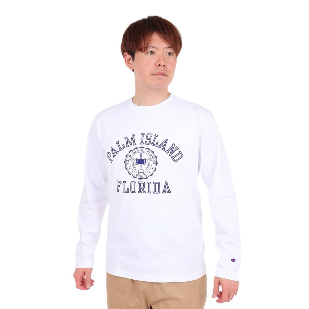 

Champion Long Sleeve Long Crew Graphic White x Navy Men s T-Shirt, Sleeve, Neck, 100% Cotton, Print, Basic, C3-Z415,