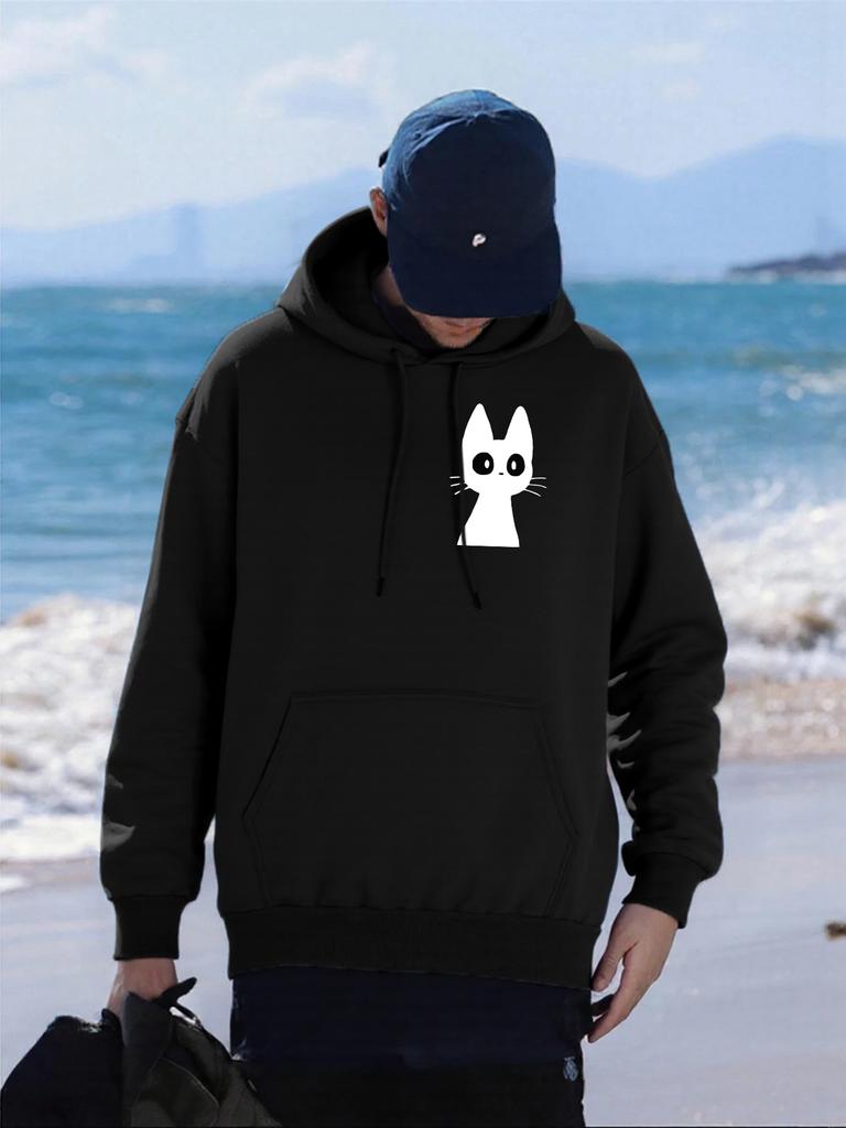 Carton Creative Cat Printed Men Hoody Hip Hop Fleece Hoodie Autumn Loose Streetwear Unisex All-Match Comfortable Hoodies