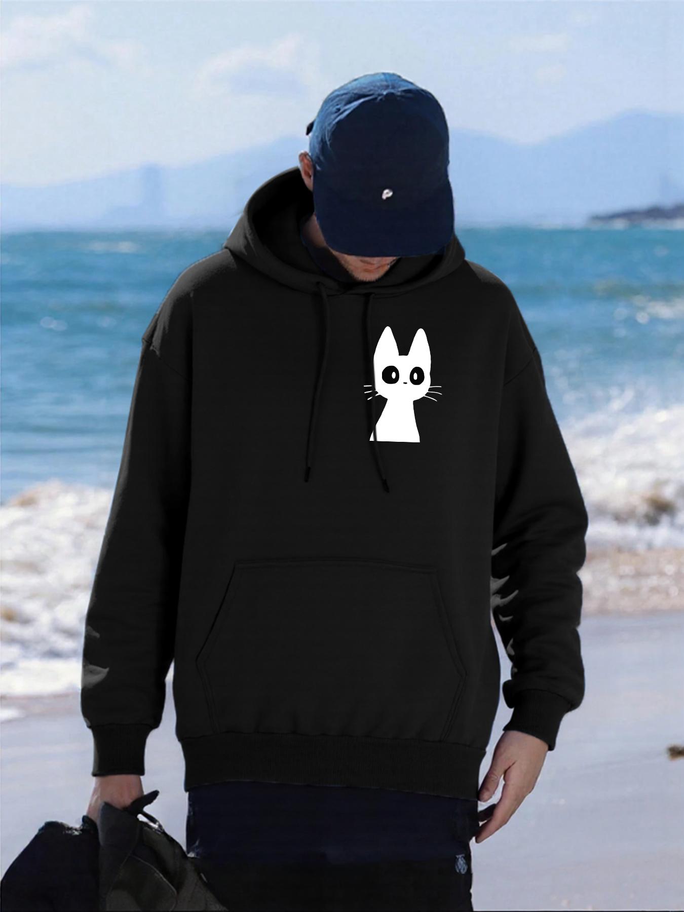 

Carton Creative Cat Printed Men Hoody Hip Hop Fleece Hoodie Autumn Loose Streetwear Unisex All-Match Comfortable Hoodies 2XL