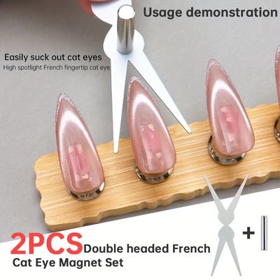 2er Set doppelköpfiger französischer Katzenaugen-Magnet - Magnetisches Nailart-Werkzeug mit schwarzen und weißen Kätzchen-Magneten, für DIY-Nageldekorationen