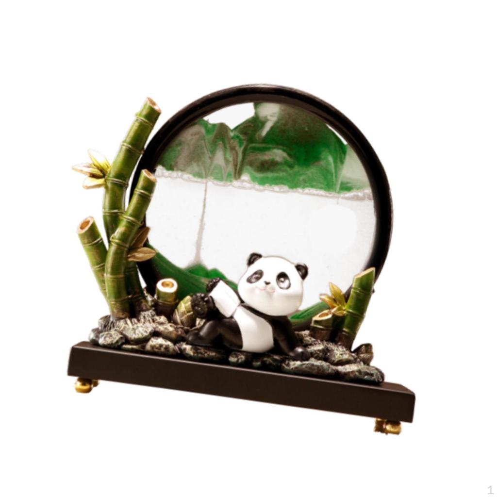 Panda Statue Quicksand Decor Dynamic Sand Sculpture Flowing Painting for Bookshelves Desktop