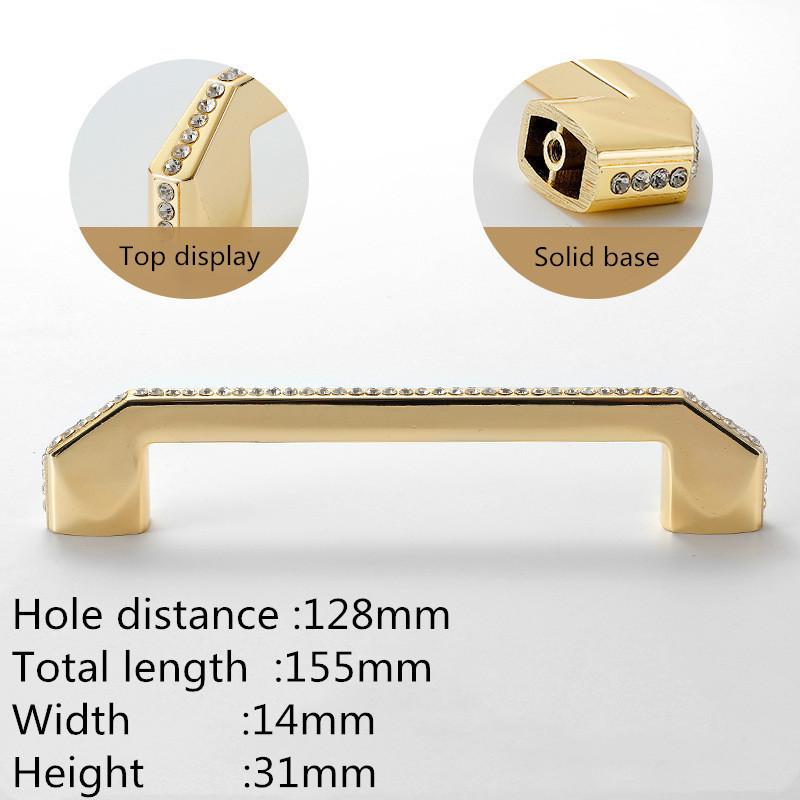 European Luxury Diamond Crystal Handle Bright Gold Zinc Alloy Kitchen Cabinet Knob and Handles Drawer Knobs Hardware