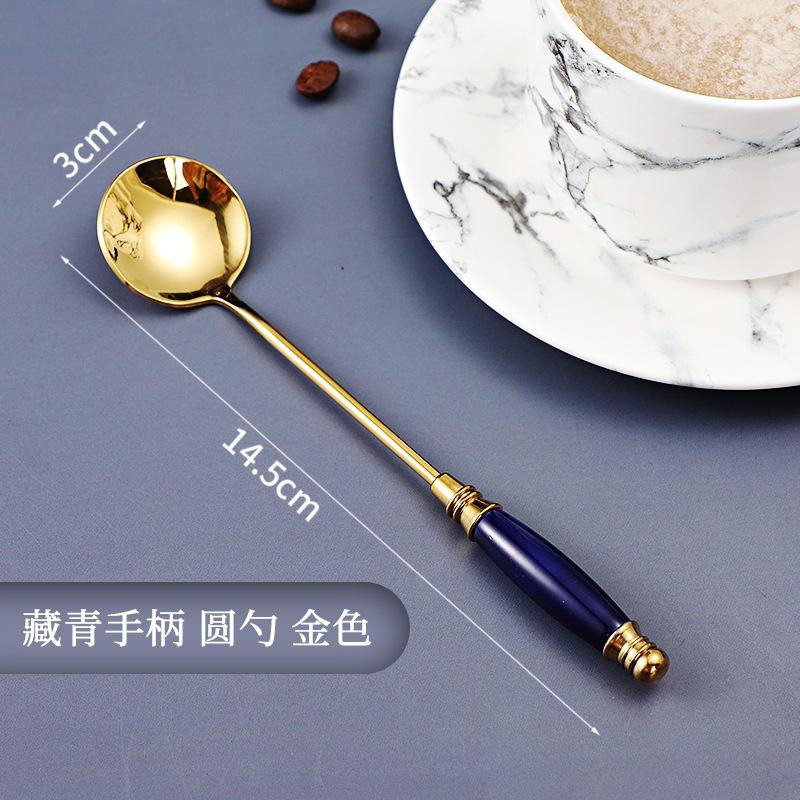 Beautiful Stainless Steel Teaspoons Coffee Ice Cream Honey Spoon with Tempered Ceramic Handle Tableware Kitchen Accessories