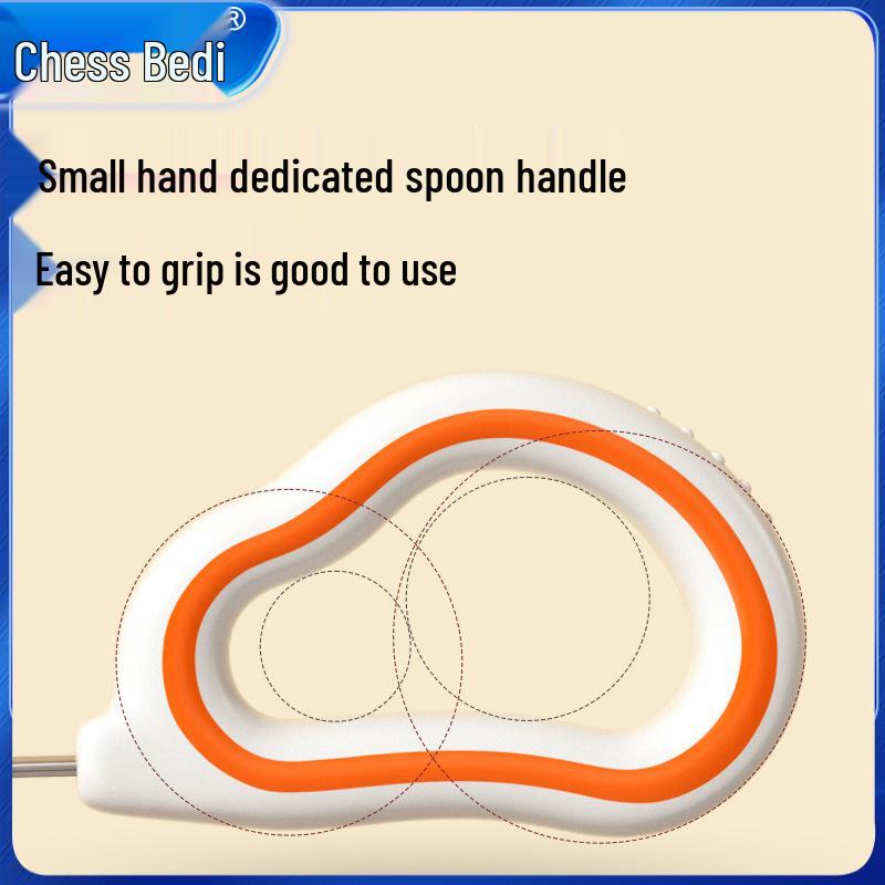 Infant Training Silicone Spoon & Fork Set - Stainless Steel, Short Handle, Bent Head for Learning To Eat
