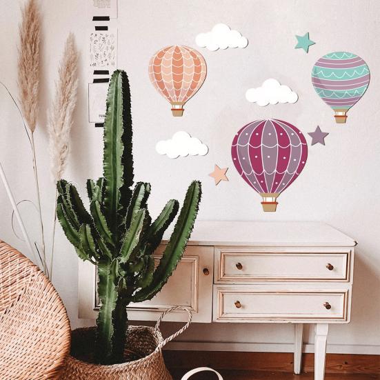 9 Pcs Hot Air Balloon Wooden Wall Sign Boho Nursery Wall Art Stars Clouds Balloons Wall Sculpture for Kids Bedroom Playroom Home Decor