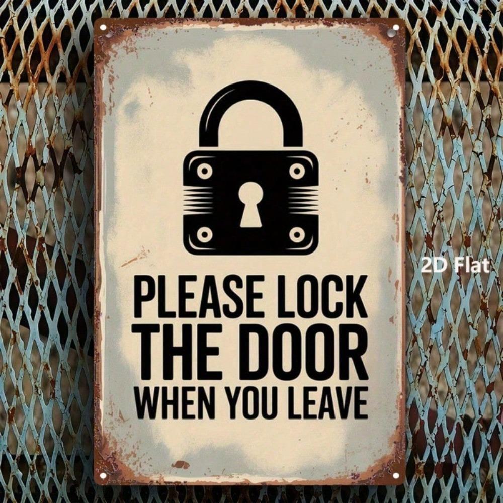 Vintage 8x12\ Lock Door Reminder Metal Sign, Retro Farmhouse Wall Art for Kitchen, Café, Bar & Garage.
