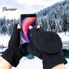Ice Fishing Gloves Windproof Elastic Wristband Fleece Winter Mittens Convertible Fingerless for Cycling Running Photography