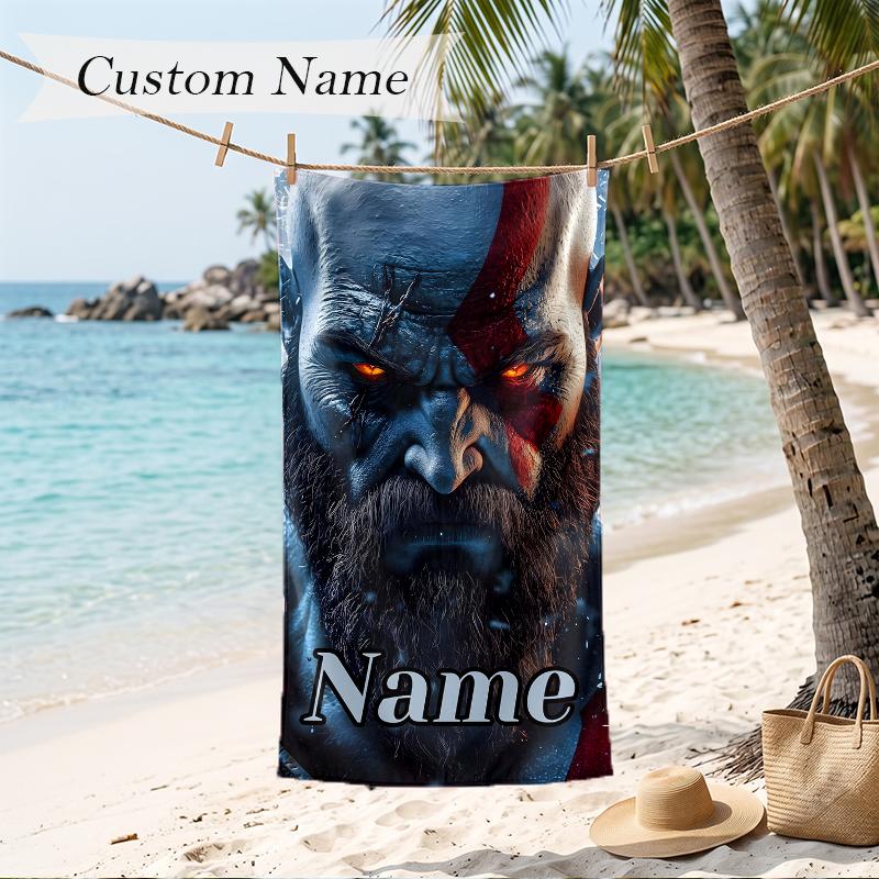 Kratos Custom Name Printed Beach Towel Personalized Soft Towel For Swimming Beach Travel