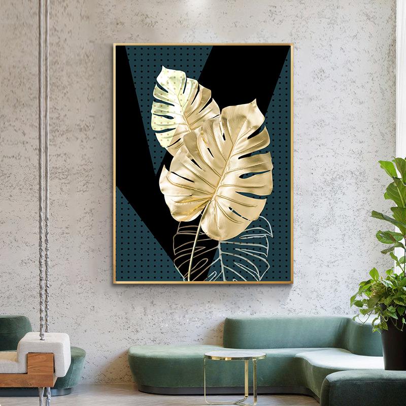 Golden Green Plant Leaf Canvas Poster Ginkgo Wall Art Painting Nordic Posters and Prints Wall Pictures for Living Room Decor