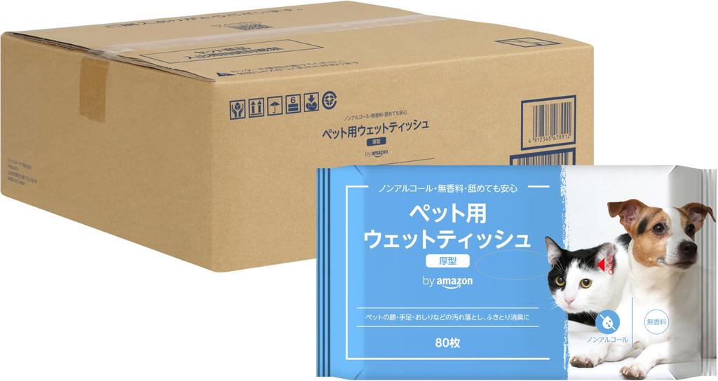 By Amazon Pet Wet Tissues Thick Unscented 80 Sheets X 18 Set Non-Alcoholic (Wag)