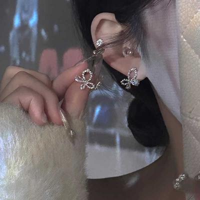 Micro-inlaid Design Sense Pure Desire Sweet Light Luxury Butterfly Zircon Earrings Fairy Style Simple Fashion Hollow Exquisite Stud Earrings Woman