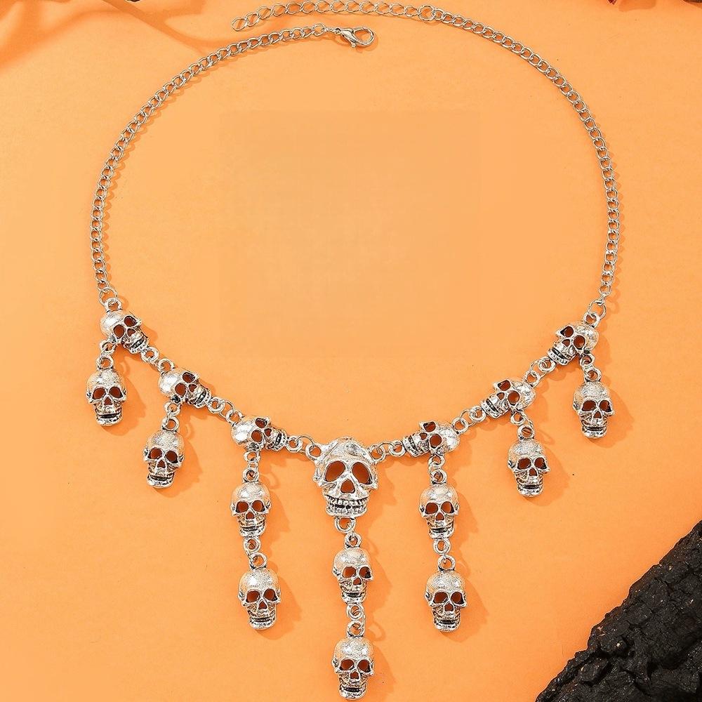 Halloween Jewelry Punk Vintage Skull Necklace Earrings Set Women's Party Accessories