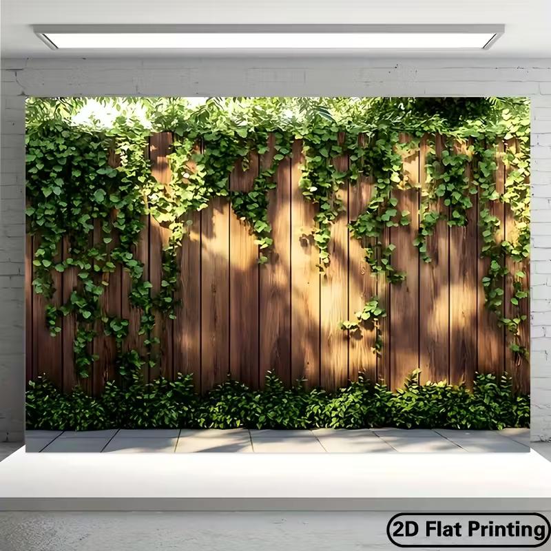 2D Outdoor Garden Fence Backdrop Sunlit Ivy Vines Photo Booth Background