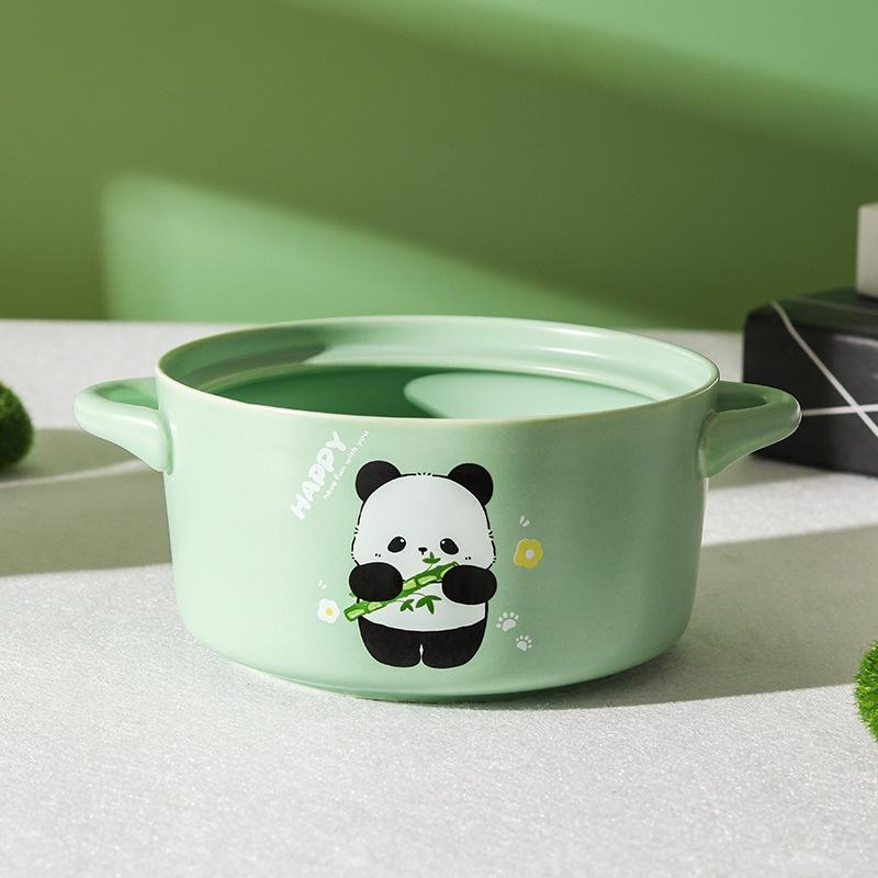 Milk Fufu High-value Panda Instant Noodle Bowl with Lid Cute Student Dormitory Instant Noodle Bowl Binaural Rice Bowl Soup Bowl