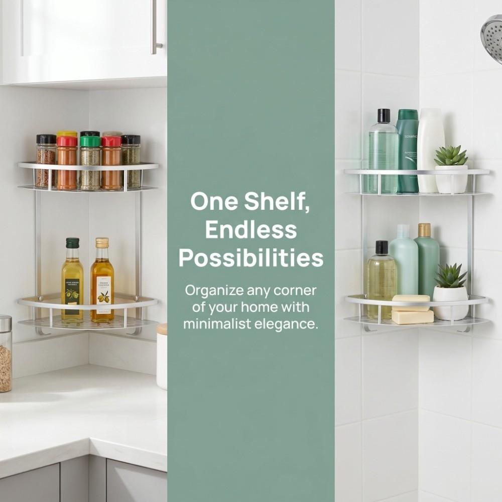 Two Layer Corner Shower Shelf Silver Bathroom Corner Shelf Durable Shower Shelf Rack  Household Use