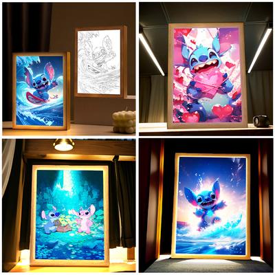 Anime Figure Stitch Light Painting Photo Frame Cute Led NightLight Bedroom Wall Bedside Table Decor Children's Room Moon Lamp