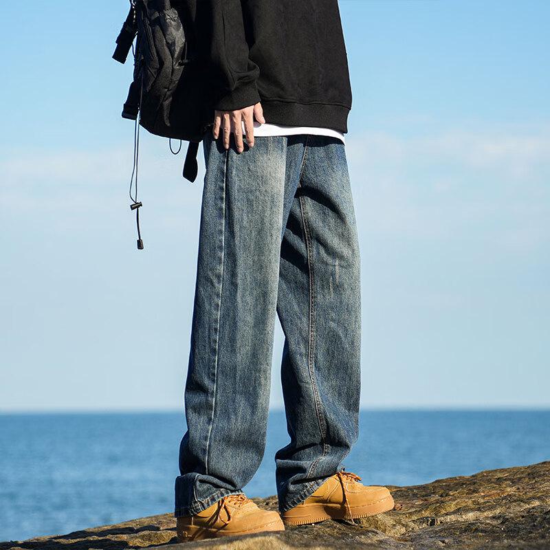 SWAMP AREA Men's Vintage Washed Loose Fit Straight Leg Jeans