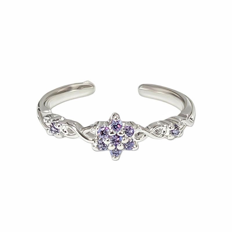 Korean-Style Purple Diamond Four-Leaf Clover Ring for Women - Elegant and Fashionable Index Finger Accessory