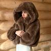 Plus Size Y2k New Winter Warm Pure White Mountain Fashion Hooded Cropped Faux Fur Coat Women Fluffy Eco Fox Fur Jacket Girls Hot Overcoat