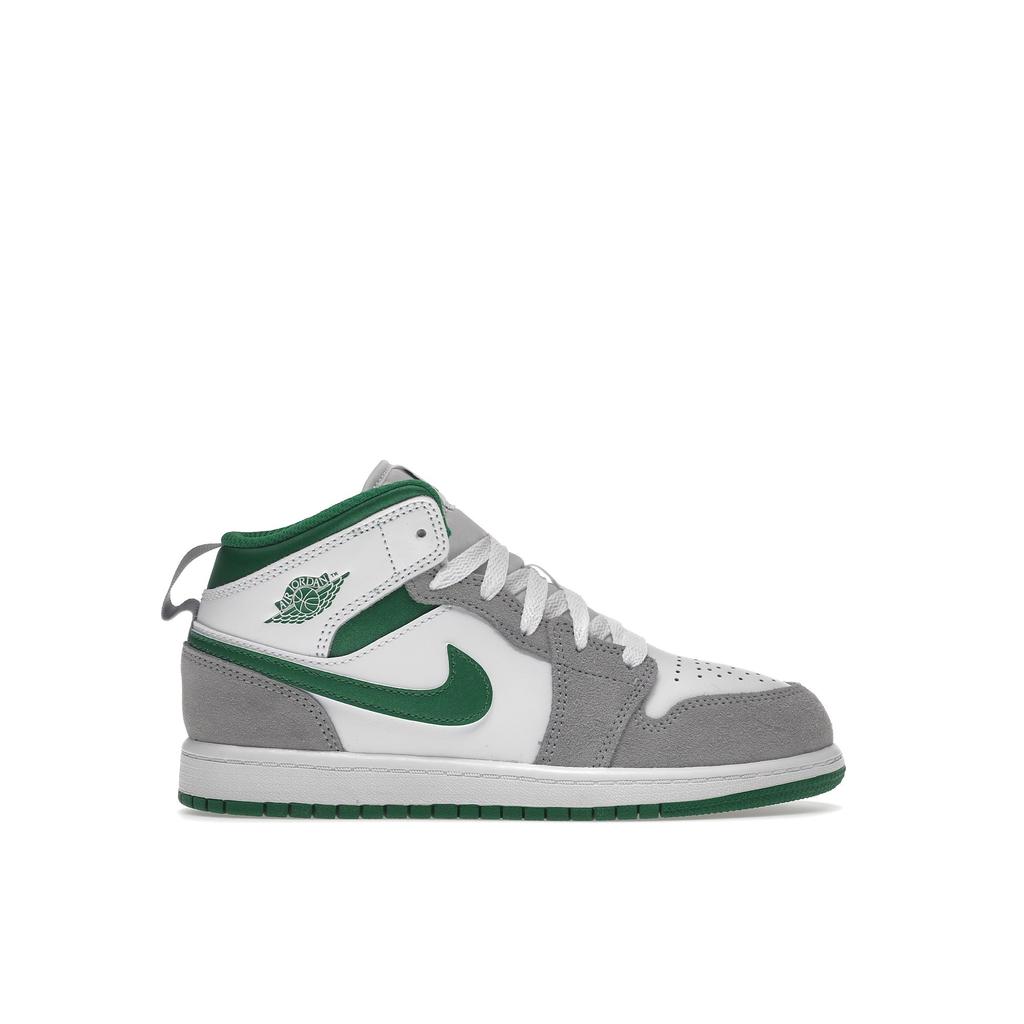 Air Jordan 1 Mid SE PS Grey Pine Green Kids Sneakers White Light-Smoke-Grey DC7249-103