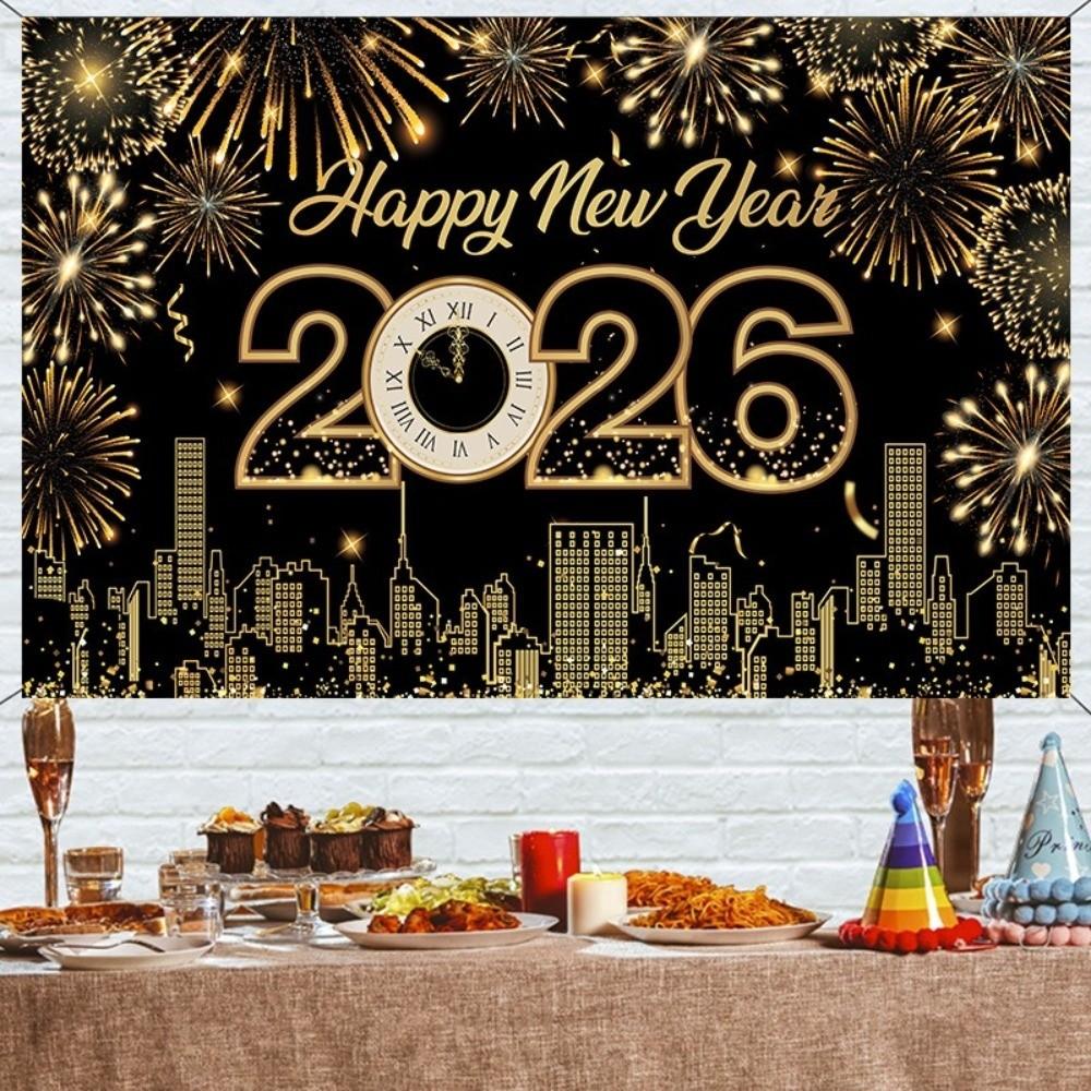 Black Gold 2026 New Year Backdrops Colorful Balloon Photo Background Party Background  Photo Studio