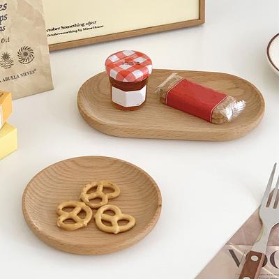 Solid Wood Plate Tray Pastoral Multi Functional Plate Natural Wood Color Heat Resistant Tray Minimalist 3 Styles