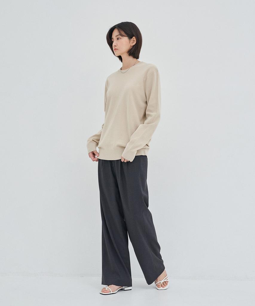 BASIC HOUSE Uni Supima Semi-Overfit Round Neck Knit Cream Lwkt2101