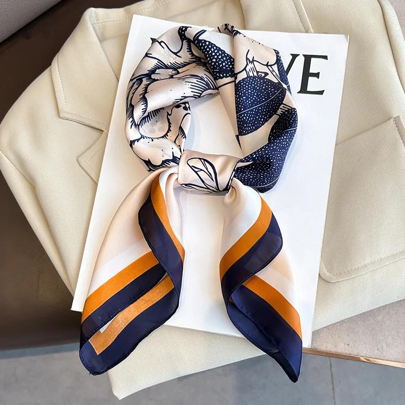 Floral Print Silk Square Scarf Women Soft Satin Headscarf Bag Ribbon Foulard Neckerchief Headband Female Hijab Neck Tie Decorate