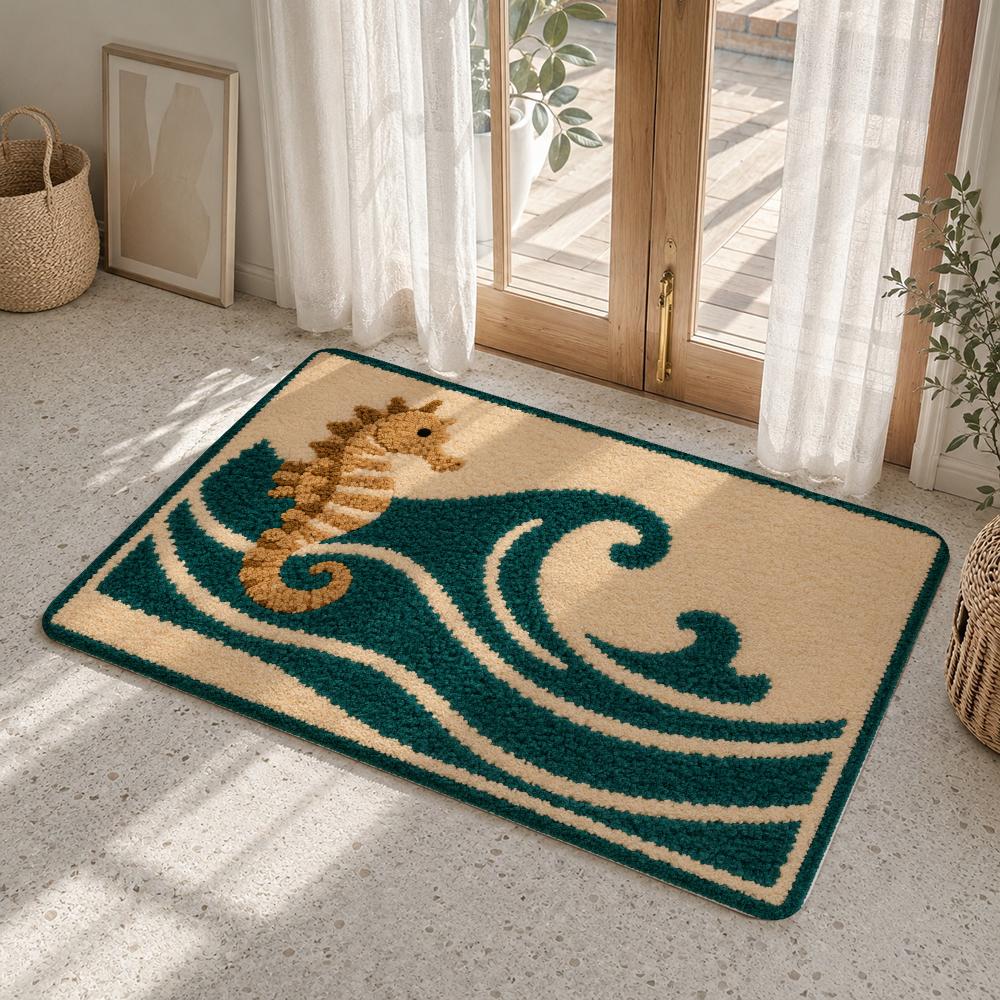 Ocean Creatures Swim Under Sun Floor Mat Flannel Rug Soft Non Slip Washable Door Mat For Bathroom Kitchen Home Decor