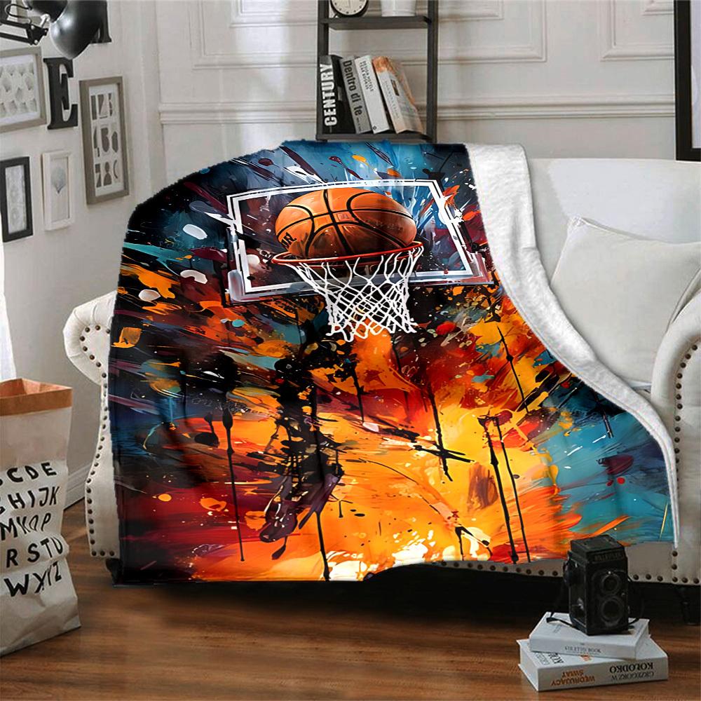 1pc Basketball Hoop Blanket, Lightweight Flannel Throw Blanket for Sofa, Bed, Travel, Camping, Living Room, Office, Couch066