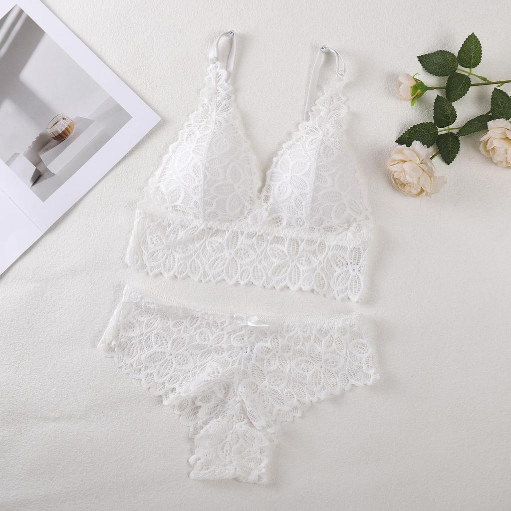 Draadloze Bh Set met Franse Kant, Verstelbare Bandjes en Borstkussentjes