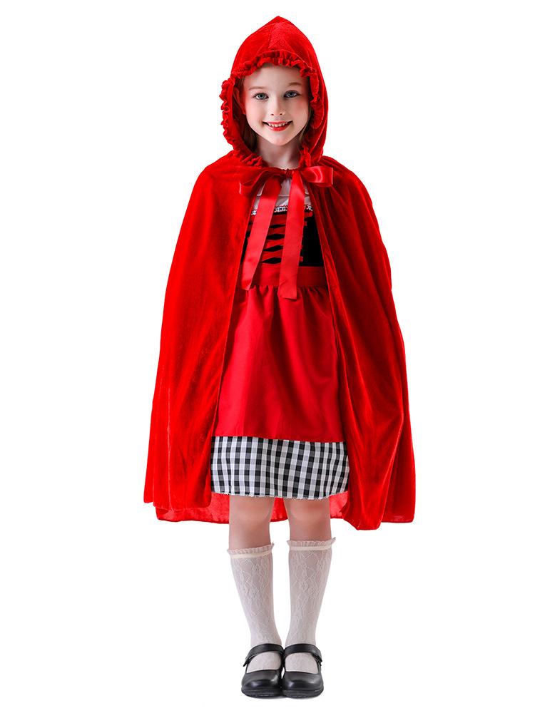 New Kids Red Riding Hood Costume Halloween Cosplay Party Role Play Dress Girls Fancy Storybook Princess Outfit
